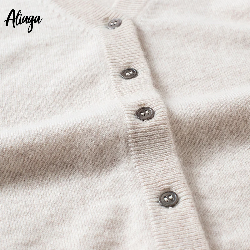 

High Quality 100% Pure Cashmere Cardigan Women V Neck Buttons Autumn Winter Ladies Long Sleeve Jacket