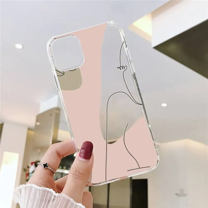 

Abstract line art sexy Phone Case Transparent for iPhone 6 7 8 11 12 s mini pro X XS XR MAX Plus SE cover funda
