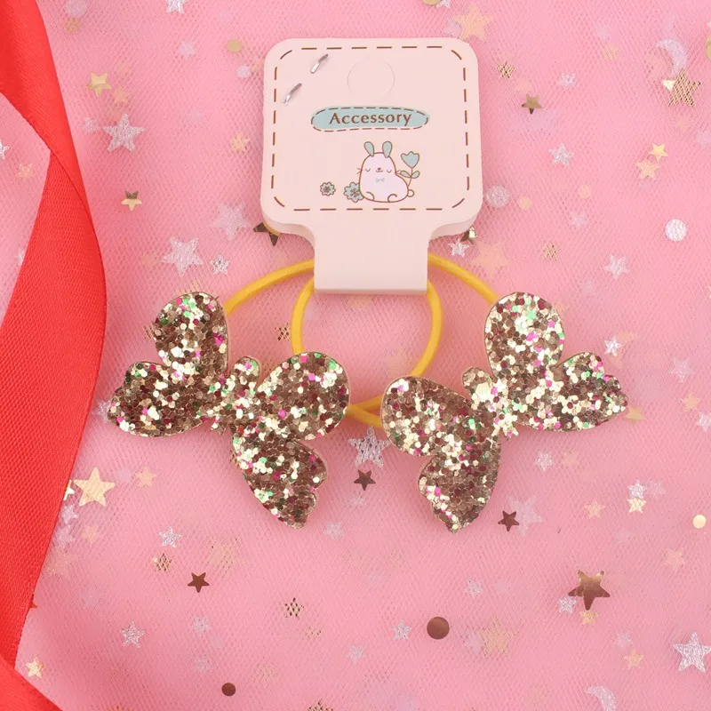 gold hu die Новые золотые светящиеся чешуи с сердечками, бабочками, звездами, цветами для девочек, аксессуары для волос для детей, эластичные резинки для волос - Цвет: gold hu die