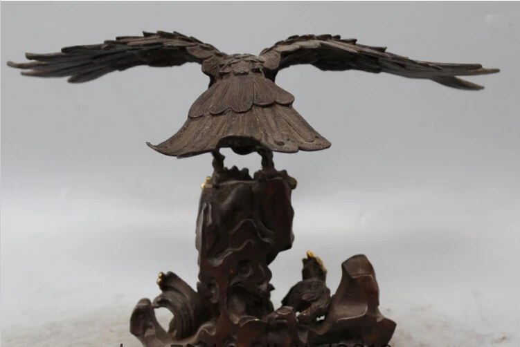 718 + 14 &quotКитайская Фэншуй Бронзовая позолота Орлиный ястреб медведь Xiong Da Peng Zhanchi