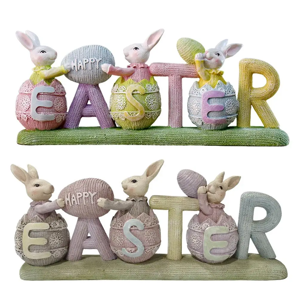 

Happy Easter Rabbit Statue Ornaments Bunny Resin Easter Decoration Figurines For Garden Home Office Tabletop Desk Patio Yard