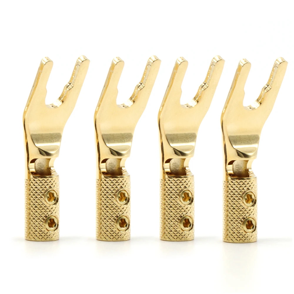 8Pcs Pure Copper Gold plated Y Spade Connector Plug Fork Connectors Plug Loudspeaker Cable Connector Plug Speaker Cable Jack