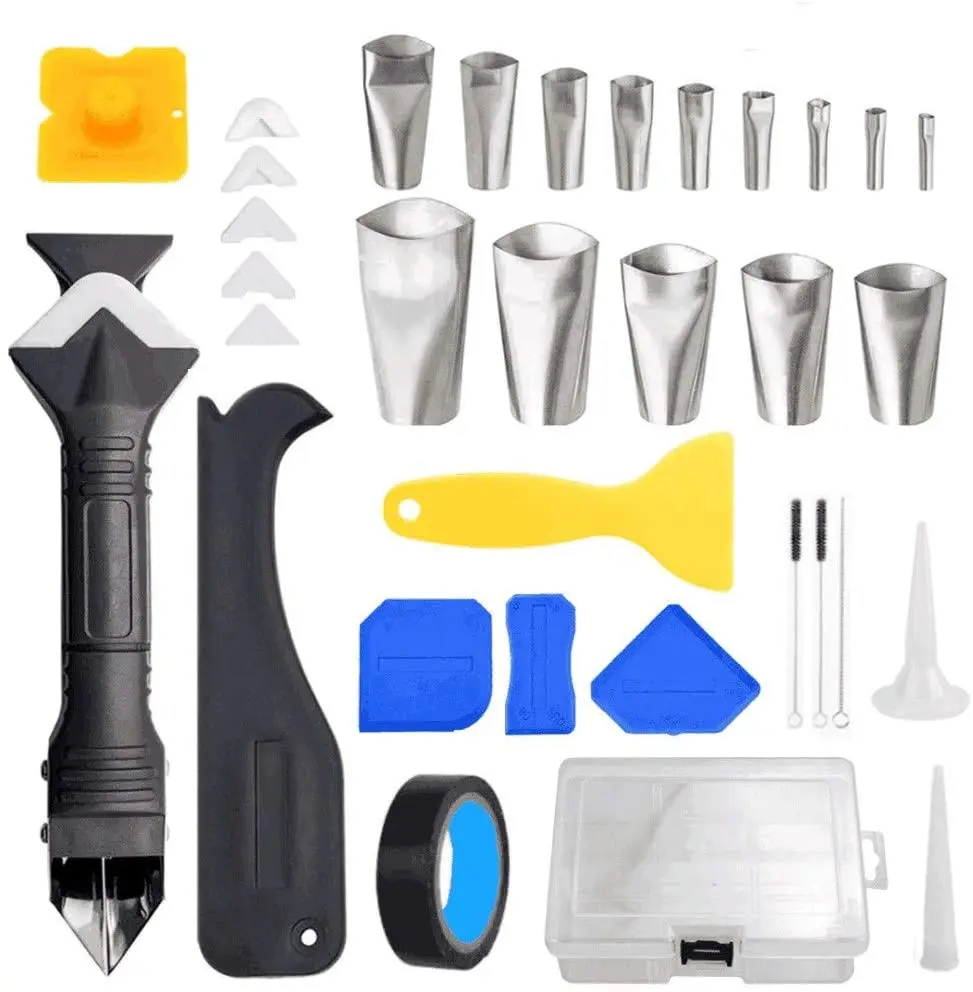 

MXiiXM 34Pcs Caulking Tool Kit, Silicone Sealant Finishing Tool Reusable Caulking Tools for Bathroom Kitchen Window Sink Joint