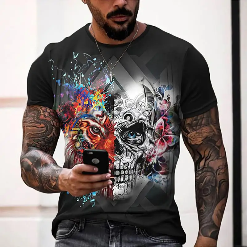 

2021 Hot Selling Men's T-shirt Fashion 3D Skull Print T-shirt Casual Retro Fashion T-shirt Men's O-neck T-shirt xxs-xl