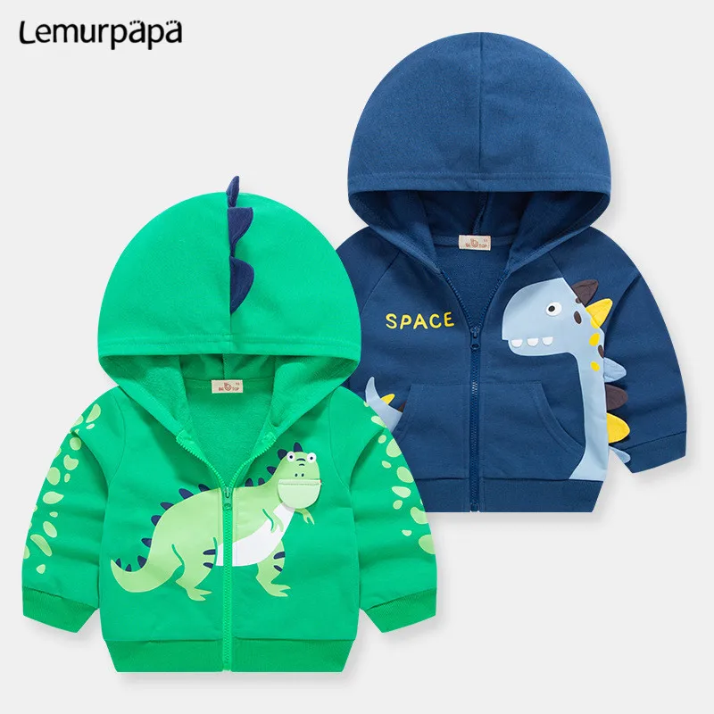 

2021 Winter Children’s Hoodies Cartoon Dinosaur Boys Girls Clothing Sweatshirts Zipper Hoodie Fashion Child Cotton Warm Clothes