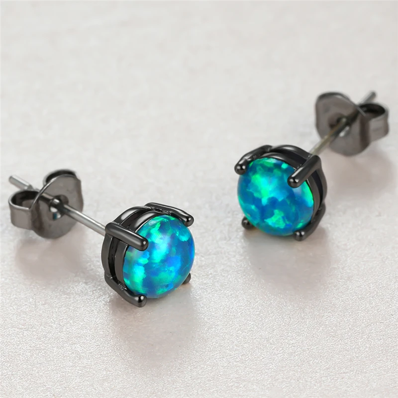 Винтажные женские серьги с голубым опалом маленькие серьги-гвоздики из черного