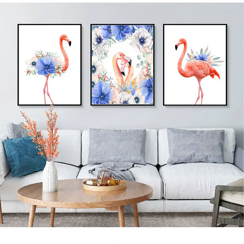 Yumeart скандинавские животные Фламинго фиолетовые картины на холсте с цветами