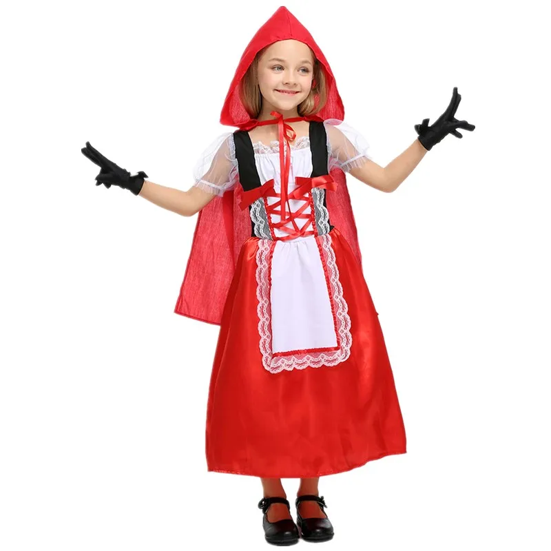 Детский маскарадный костюм красного цвета с капюшоном для девочек|Костюмы