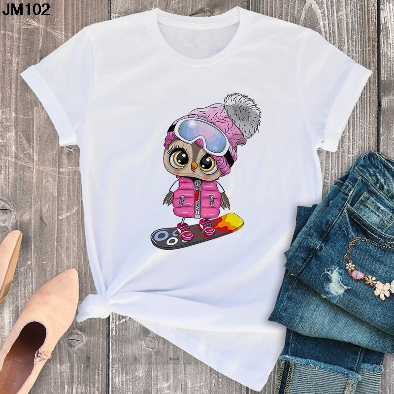 Футболка женская с принтом совы модный топ коротким рукавом в стиле Харадзюку