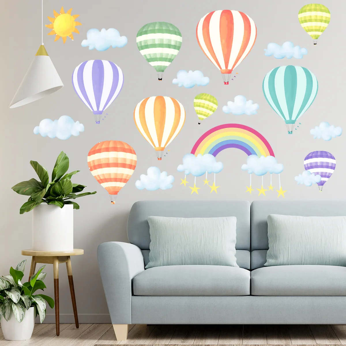 

Hot Air Balloon Cartoon Wall Stickers for Kids Rooms Boys Girls Bedroom Decor Sofa Backdrop Wall Decoration Rainbow Stickers