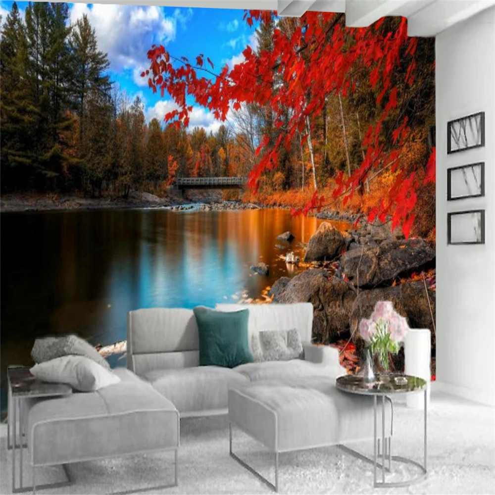 

3d Landscape Wallcovering The Beautiful Scenery of Red Leaves Living Room Bedroom Kitchen Home Decor Painting Mural Wallpapers