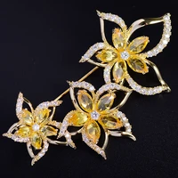 luxury yellow pink crystal flower brooches pins for women elegant zircon brooch wedding jewelry vintage corsage scarf broche pin