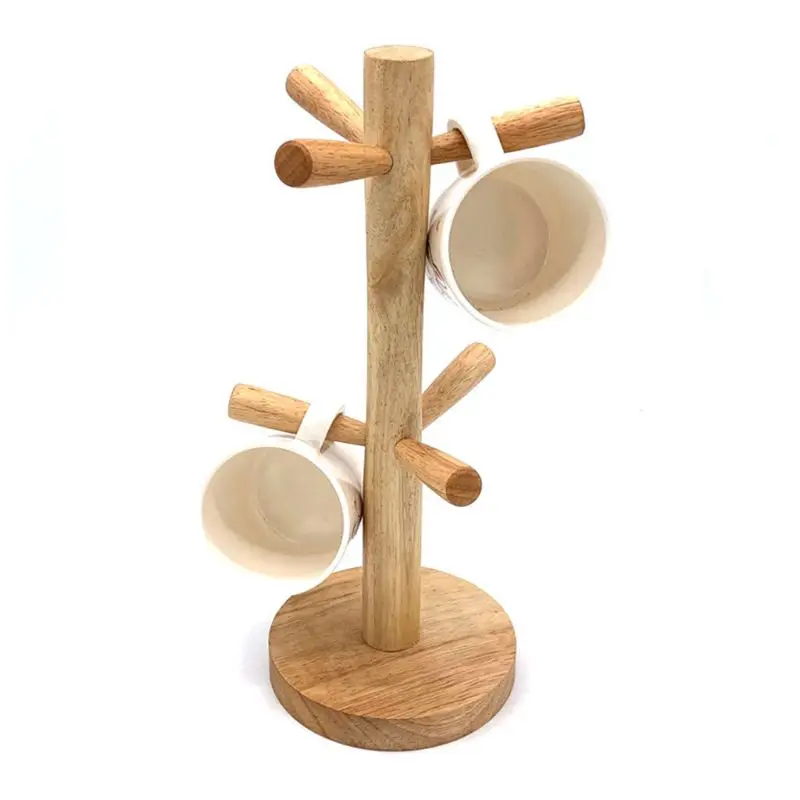 

6 Hooks Mug Holder Tree,Wooden Cup Holder Mug Tree Holder Rack Tabletop Holder,Tea Coffee Cup Mug Hoooks Mug Cup Tree