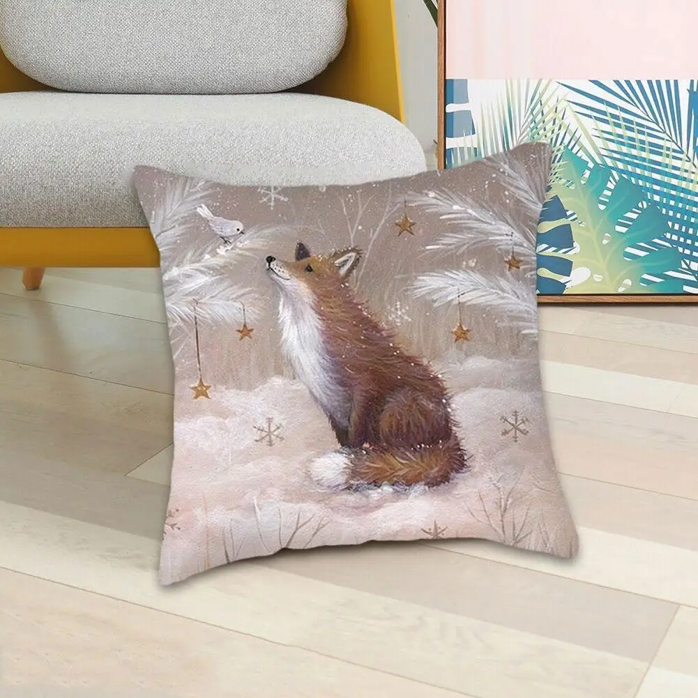 

Single Side Linen Pillow Cover Christmas Deer In Forest Photo Cushion Cover Pillow Case Decor Sofa Throw Pillows Room