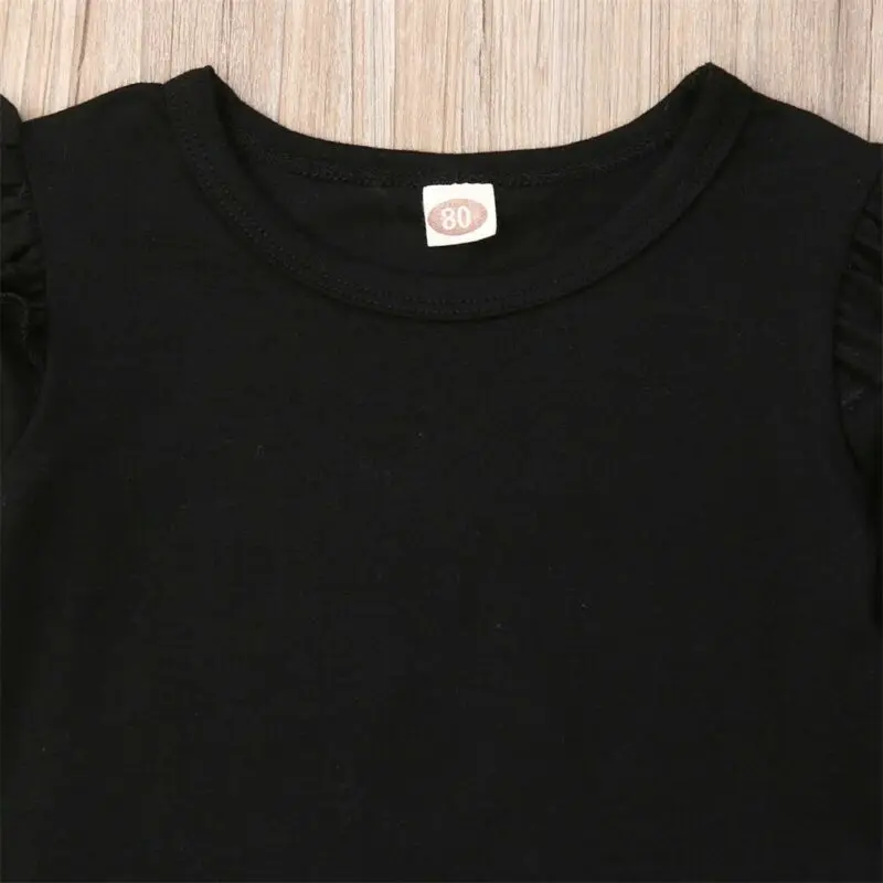 Комплект одежды для маленьких девочек осенняя черная футболка с оборкой и