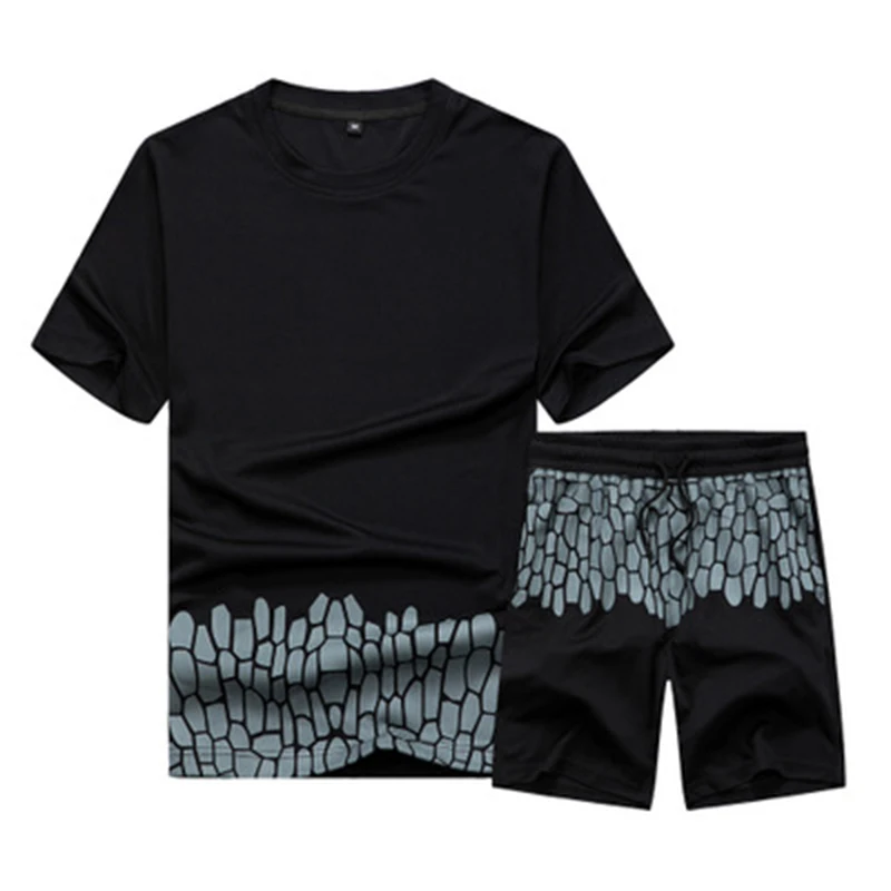 

2020 Casual Men Sets Summer Solid Sports Suit Two Piece T Shirts+Shorts Men's Sportswear Jogger Slim Fit Quick Dry Tracksuit