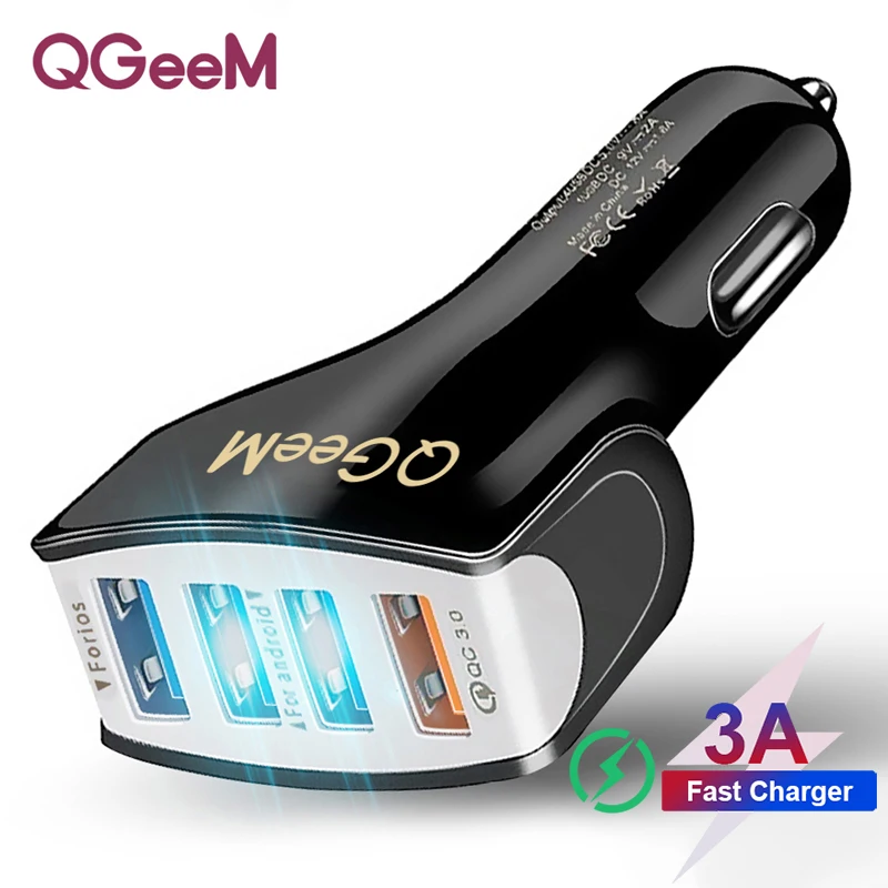 QGEEM 4USB QC 3,0 Автомобильное зарядное устройство Быстрая зарядка 3,0 Зарядка для телефона Автомобильное быстрое зарядное устройство 4 порта USB Автомобильное портативное зарядное устройство для iPhone Xiaom