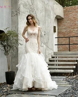 2019 ruffles mermaid sleeveless wedding dresses v neck appliques beading sequins bridal gowns vestidos de novia robe de mariee