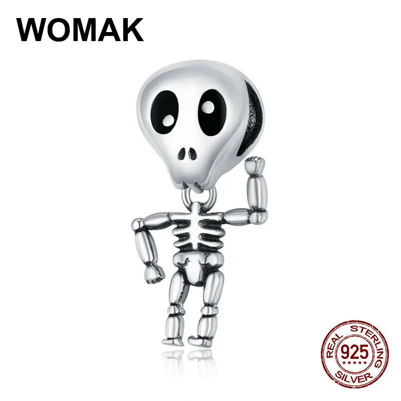 100% Стерлинговое Серебро 925 пробы Череп мужские Очаровательные бусы подходит для