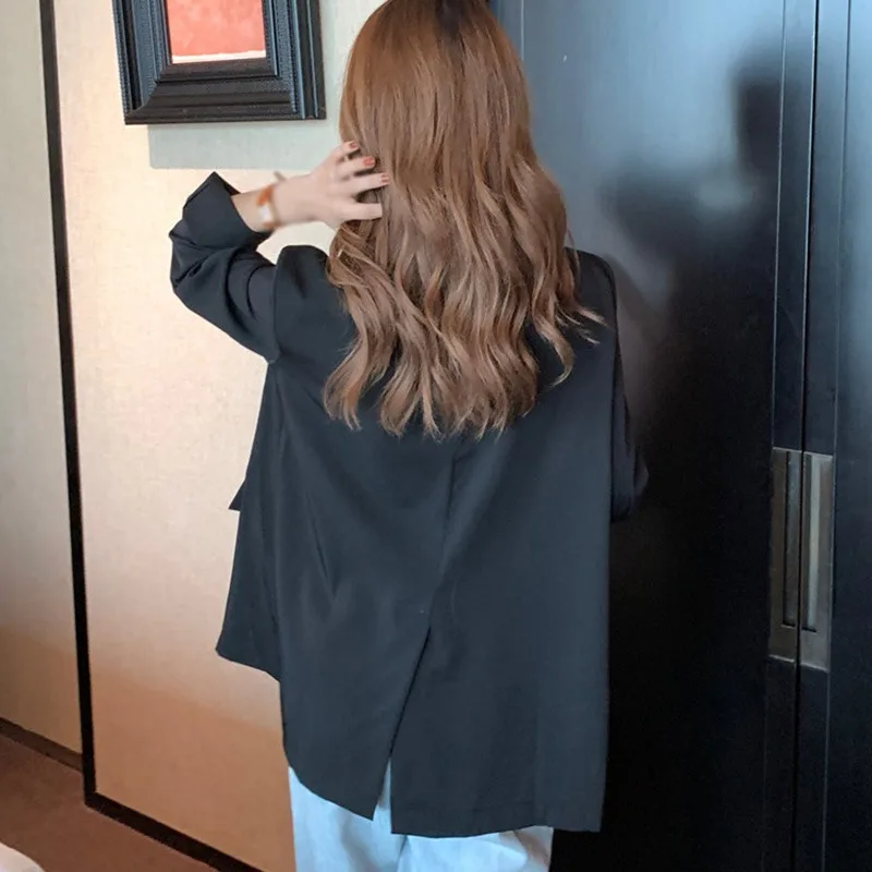

Autumn Solid Color Elegant Blazer Women Jacket Casual Loose Long Sleeve Pockets Work Suit Office Lady Solid Blazer Coat Clothing