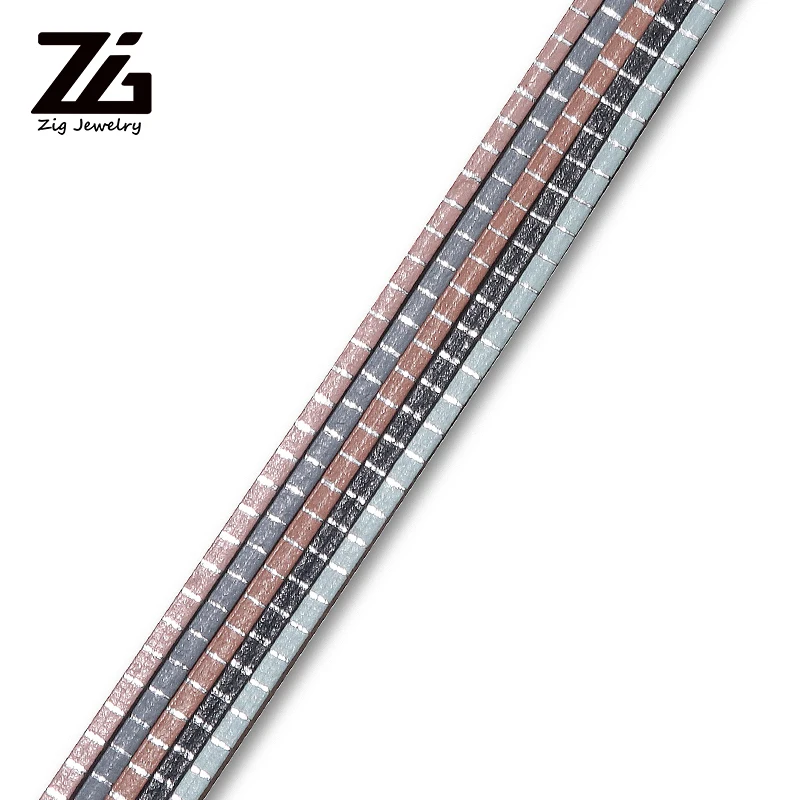 ZG 2 мм горизонтальные полосы Серебряный тонкий кожаный шнур DIY браслет ожерелье