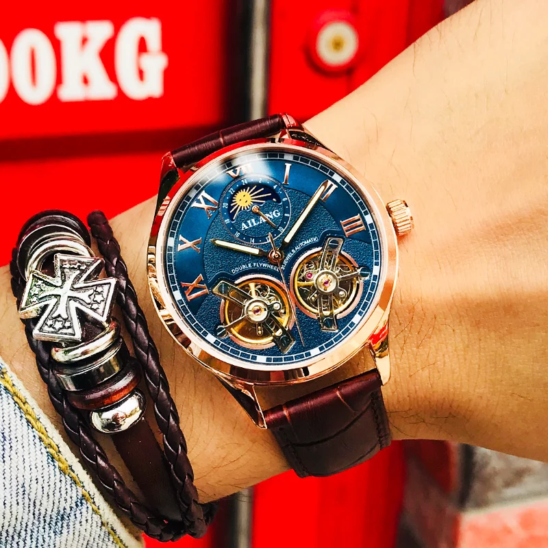 

AILANG Original Men Watches Double Flywheel Automatic Mechanical Watch Top Brand Luxury Business Wristwatch Clock Relogio