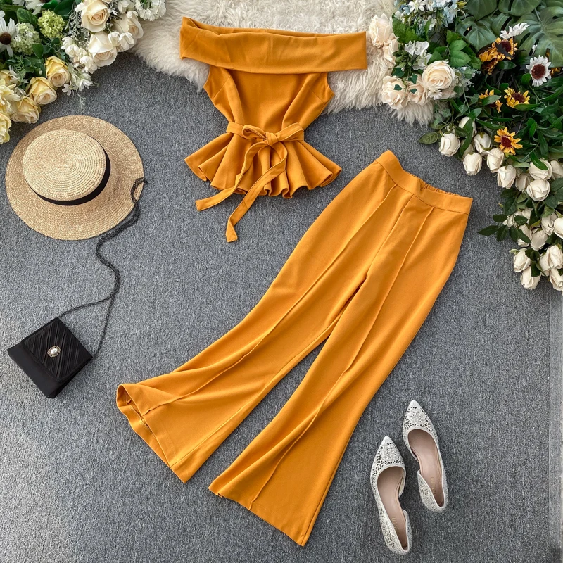 FTLZZ женский летний комплект из двух предметов укороченный топ с вырезом лодочкой