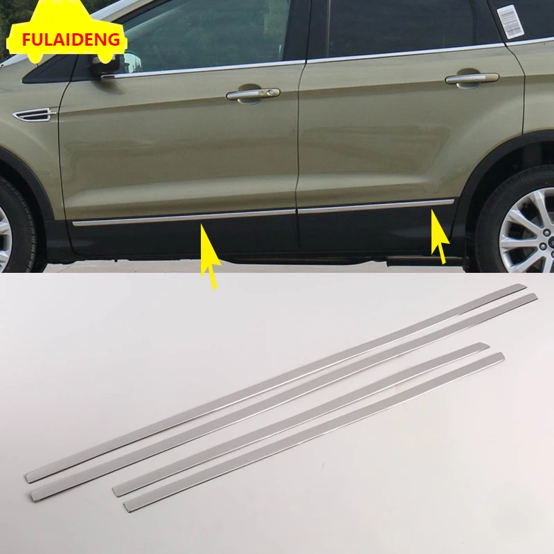 

4 шт. для Ford Kuga Escape 2013-2019 нержавеющая сталь внешняя Боковая дверь Нижняя молдинговая отделка Аксессуары для стайлинга автомобиля
