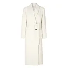 Женское зимнее шерстяное пальто, бежевое или белое длинное стеганое пальто с отложным воротником и одной пуговицей, 2021