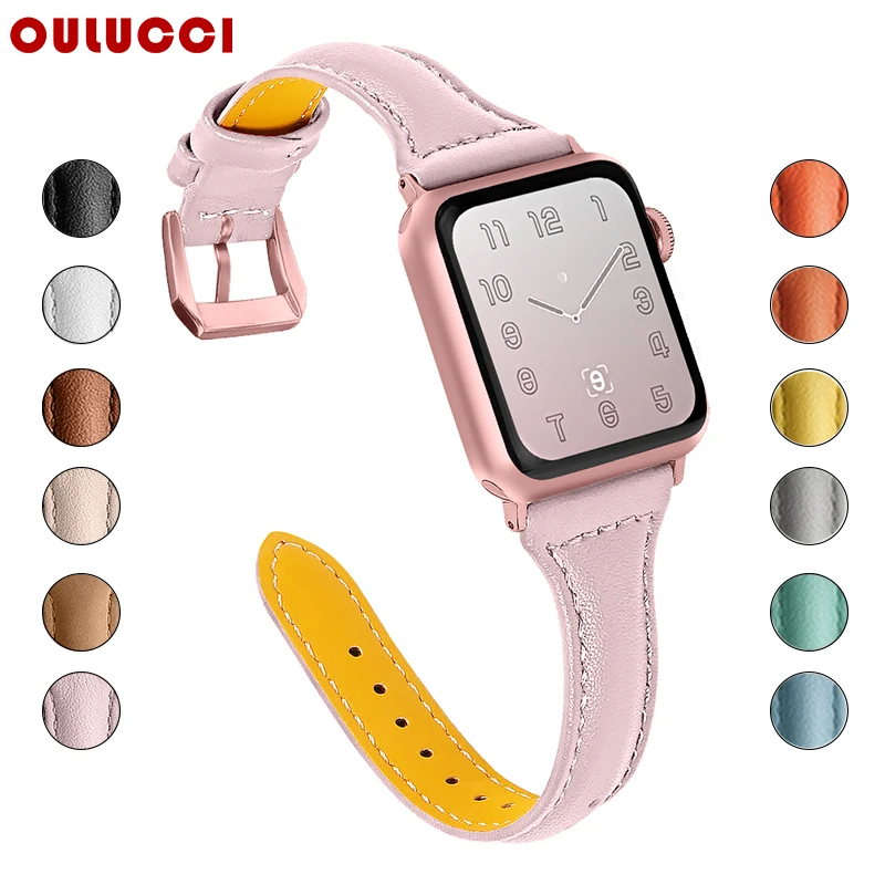 Ремешок Oulucci для apple watch band 44 мм/38 мм/40 мм/42 мм кожаный розовый сменный Браслет