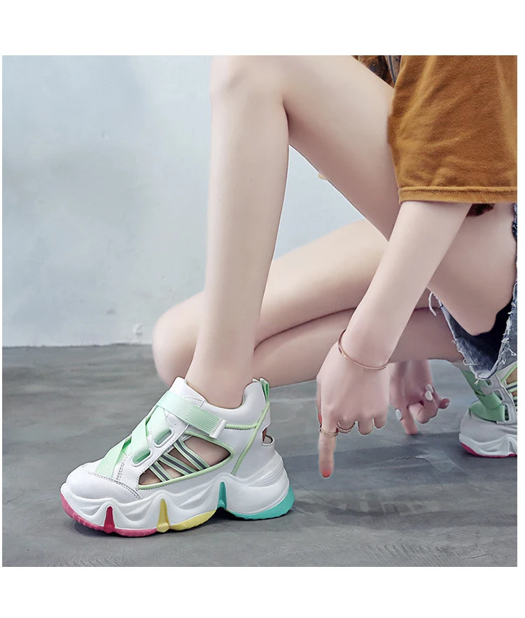 

Summer 2020 Women Colorful Platform Sneakers Luxury Height Increasing Mesh Chunky Casual Shoes Breathable Vulcanized Shoes