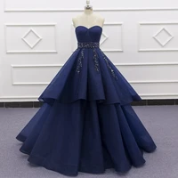 sj401 high quality blue with crystal beads and sequin sweetheart backless ball gown dress evening dress