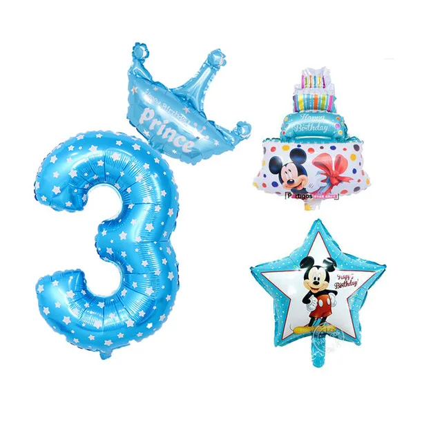 4pcs blue number 3 112 см Микки Минни Маус мультяшный воздушный шар из фольги на день рождения шар на день рождения украшения для вечеринки Подарки для детей - Цвет: 4pcs blue number 3