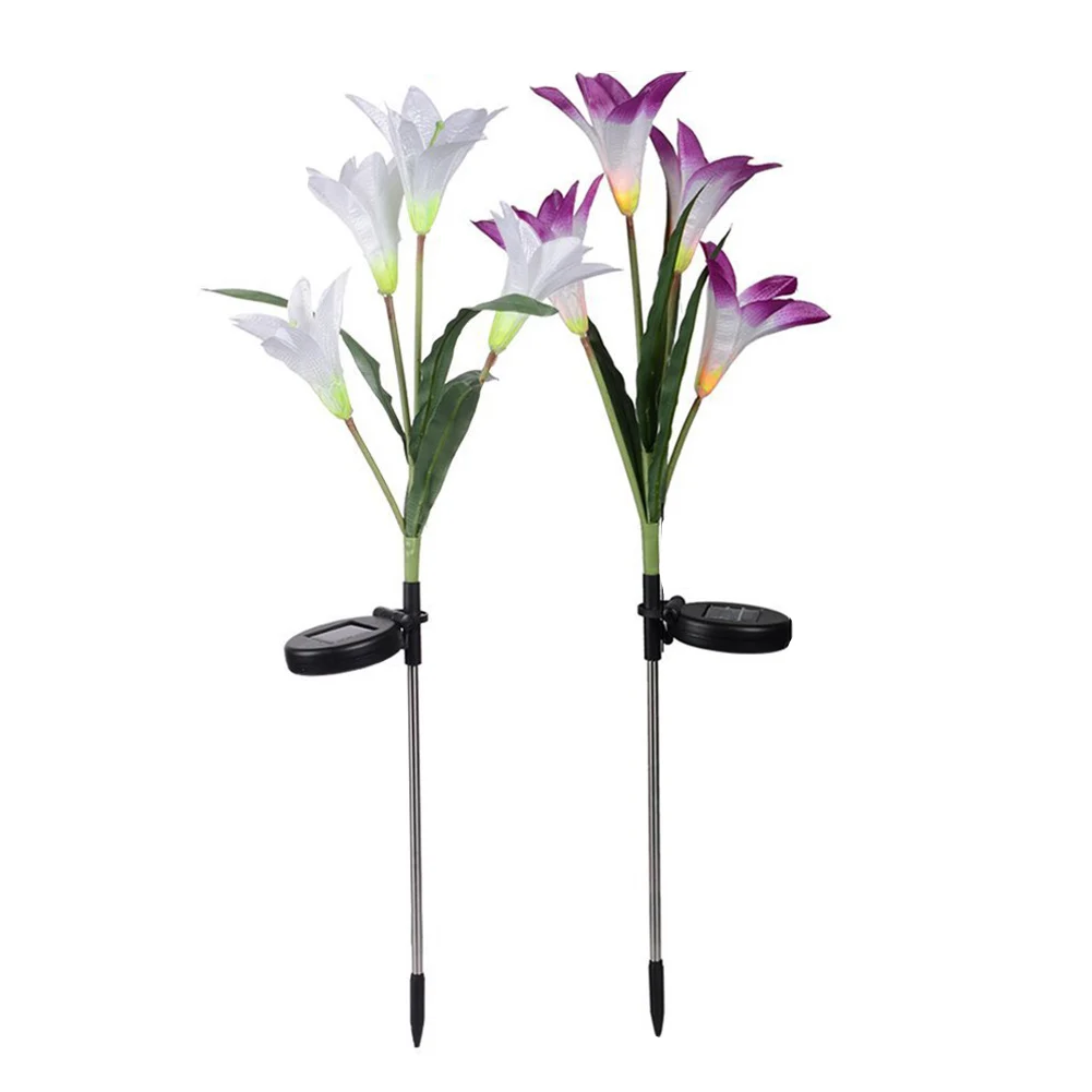 

2pcs UV Lawn Lily Flower Solar Powered Lamp Colour Changing Decoration Garden Outdoor