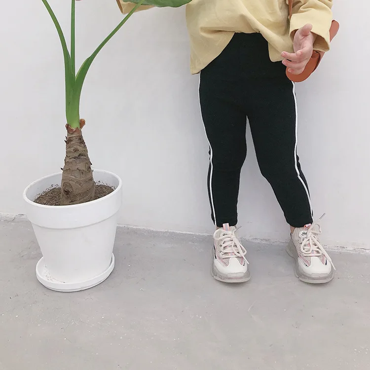 Детские брюки 2019 Осенние эластичные хлопковые леггинсы с вертикальными