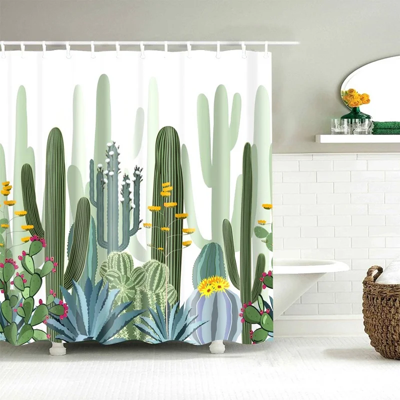 Декоративный кактус занавеска для душа цветы с птицами Художественная ткань