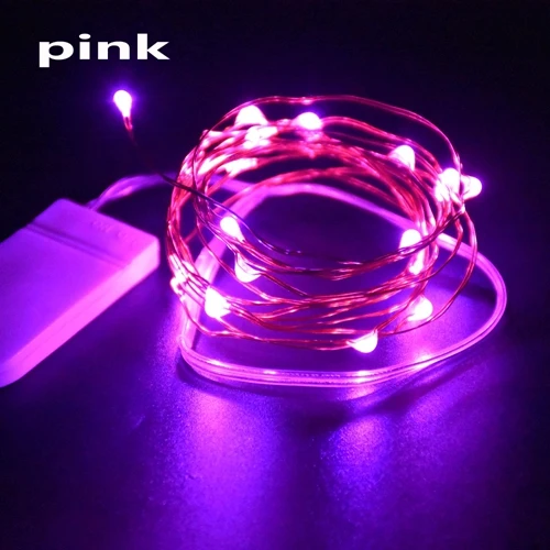 Pink Сказочный светодиодный светильник 10 20 30 светодиодный медный провод струнные огни декоративный свет батарея работает для спальни сад Свадьба Рождество - Испускаемый цвет: Pink
