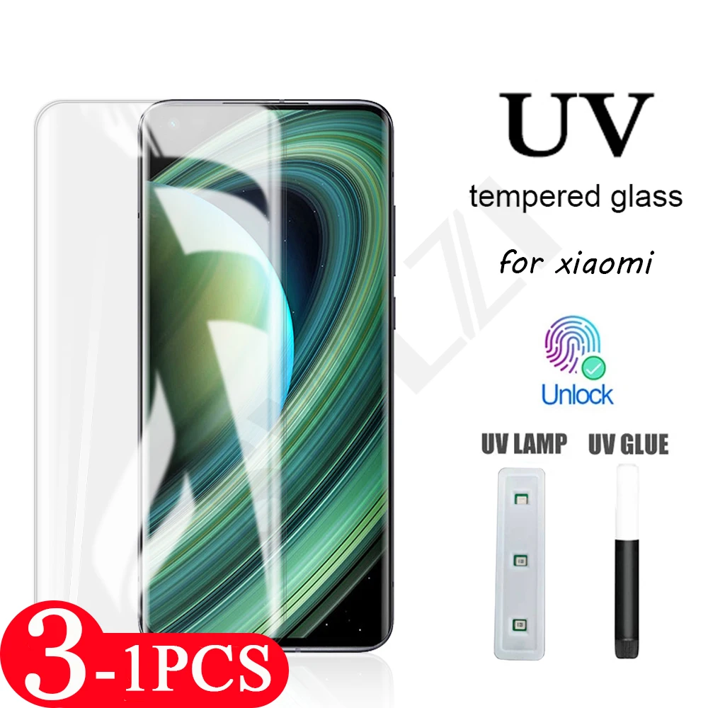 

3-1Pcs UV tempered glass for Xiaomi mi note 10 lite 10s 11 pro Ultra protective film CC9 pro UV Glass phone screen protector