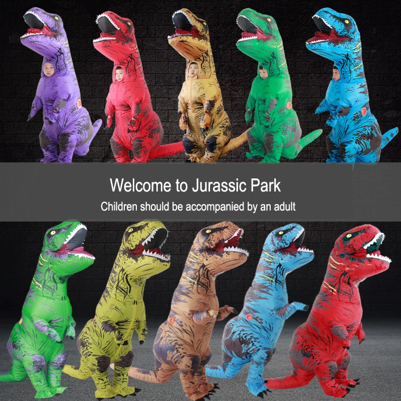 T-REX Costume For Children Kids Adults Jurassic World Mascot Inflatable Halloween Christmas Dinosaur Anime Cosplay Party Show
