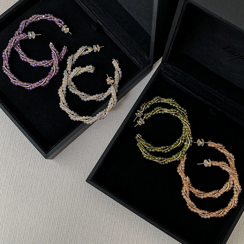 

Original design hand-woven rough stone beaded round hoop earrings earrings earrings women
