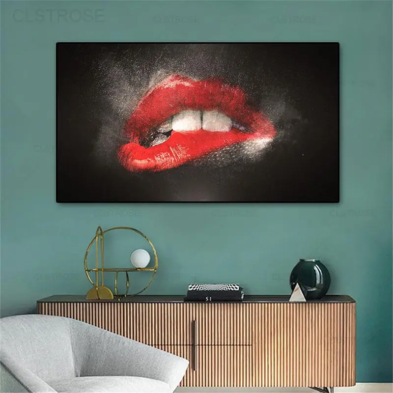 

Sexy Red Lips Canvas Painting Abstract Black Graffiti Wall Art Posters and Prints Aesthetic Pictures Home Decoration Living Room
