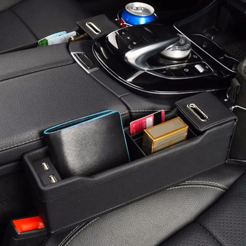 

Multifunctional Car Seat Crevice Organizer with Cup Holder and USB Front Seat Filler Leather Storage Box Automobile
