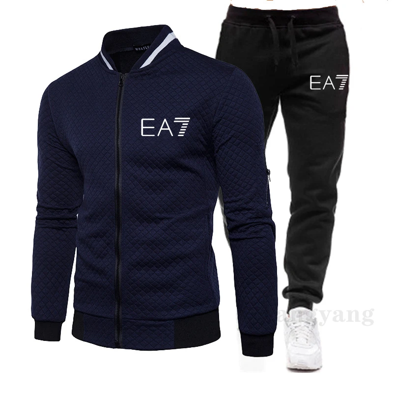 

2021 Fashion Classic EA7 Brand Hot Sale Men's Suit Baseball Collar Zipper Casual Sports Autumn And Winter Warm Suit S-3XL Street