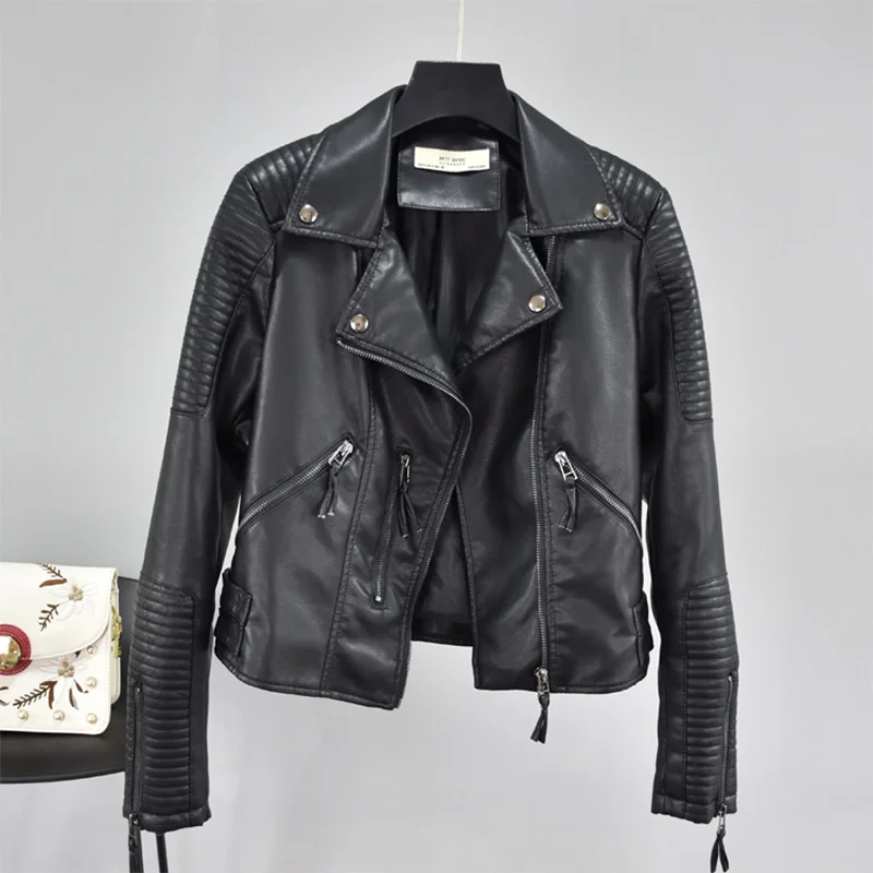 Fitaylor Женская Осенняя куртка из искусственной кожи с отложным воротником и