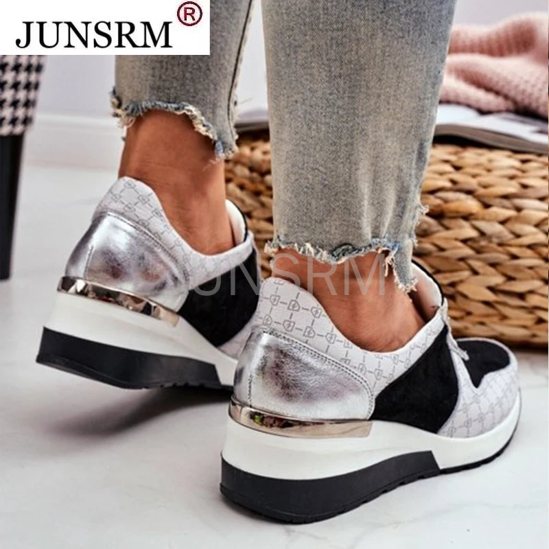 

2021 Women Vulcanize Sneakers Lace-Up Wedge Casual Ladies Printed Sneakers Platform Ladies Outdoor Sports Shoes Zapatillas Mujer