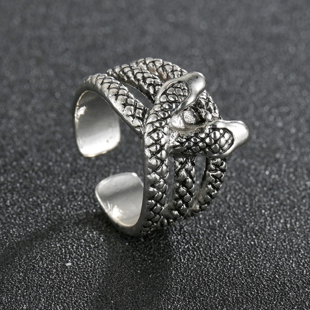 

1 Pc Stereoscopic New Retro Punk Exaggerated Double Snakes Ring Fashion Personality Snake Opening Adjustable Ring Jewelry Gift