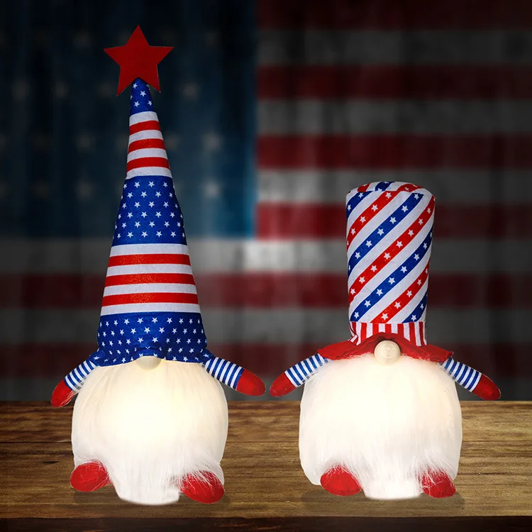 

Independence Day LED Stars and Stripes Hat Stuffed Faceless Gnome Ornament Home Decoration Without Batteries