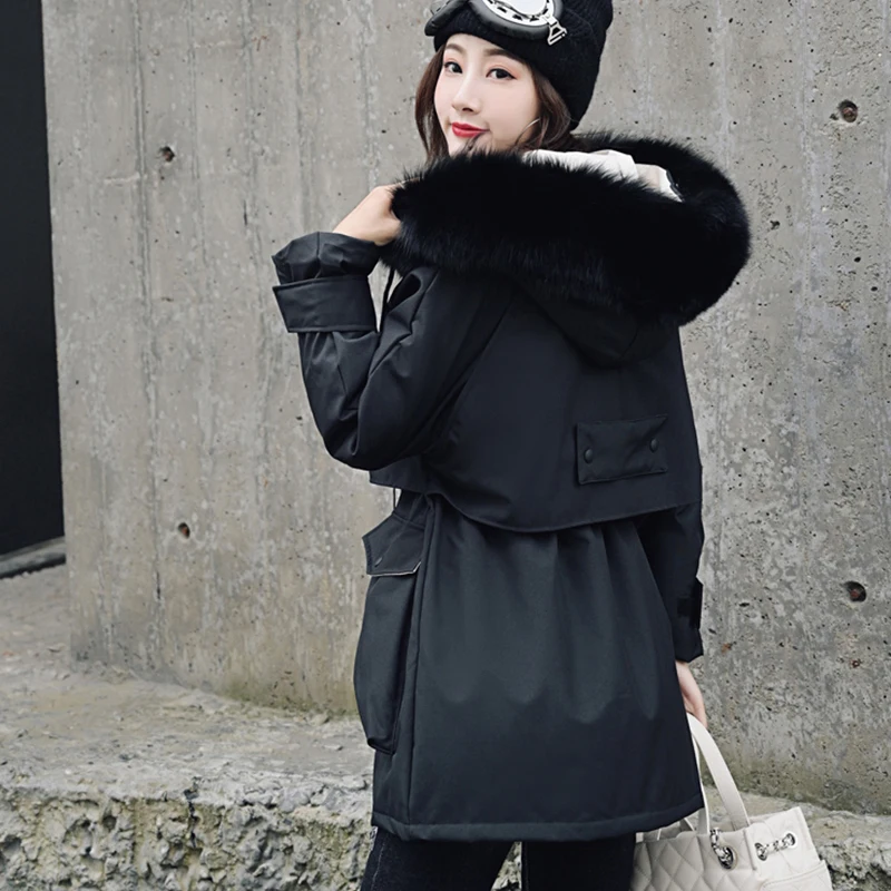 Женская парка на утином пуху FTLZZ свободная уличная с капюшоном и воротником из