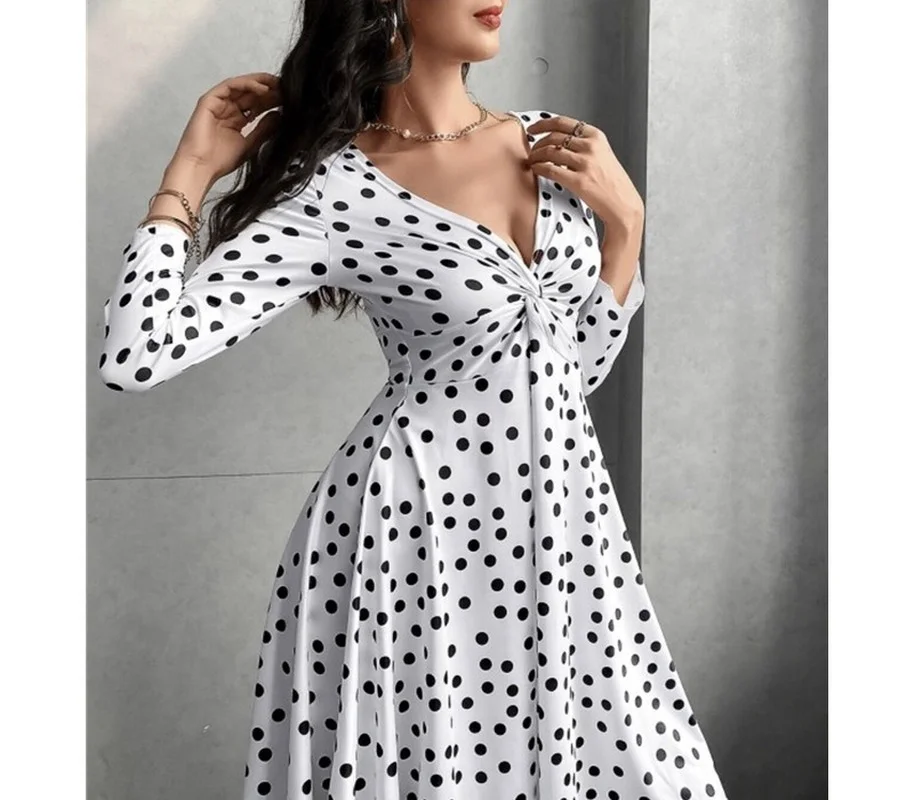 

New V-neck Polka-dot Summer Dress, Sexy Dress with Temperament Plus Size Clothing for Women