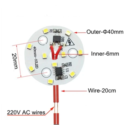 

100Pcs 220V SMD 5W 40mm White Light LED Lighting Board Pannel Source Beads Aluminum Plate Base